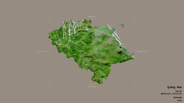 越南广南的一个地区 在一个地理参考方块中 在坚实的背景下与世隔绝 卫星图像 3D渲染 — 图库照片