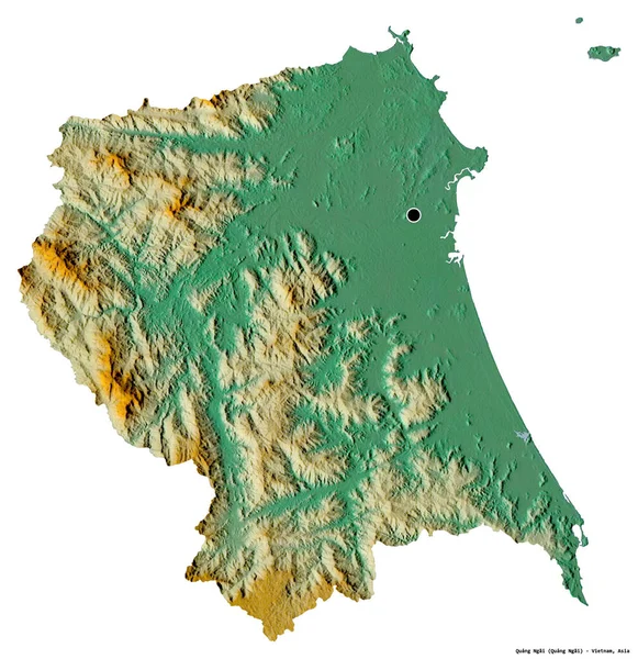ベトナムの省クアンガイの形 その資本金と白の背景に隔離されました 地形図 3Dレンダリング — ストック写真