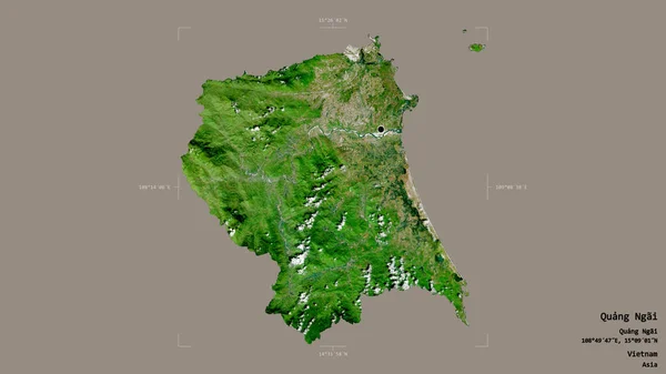 ベトナムの省クアンナイ省のエリアは 洗練された境界ボックス内の強固な背景に隔離されています ラベル 衛星画像 3Dレンダリング — ストック写真