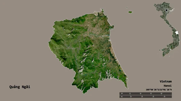ベトナムの省クアンガイの形 その資本金は 固体の背景に隔離されています 距離スケール リージョンプレビュー およびラベル 衛星画像 3Dレンダリング — ストック写真