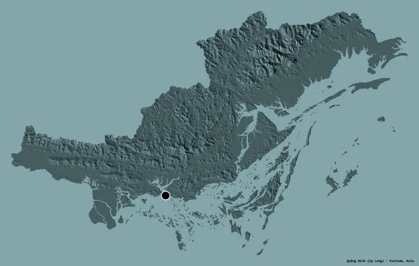ベトナムの省クアンニンの形 その資本金は 固体色の背景に隔離されています 色の標高マップ 3Dレンダリング — ストック写真