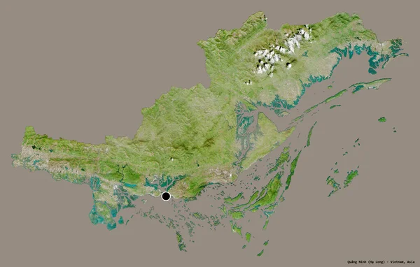 ベトナムの省クアンニンの形 その資本金は 固体色の背景に隔離されています 衛星画像 3Dレンダリング — ストック写真