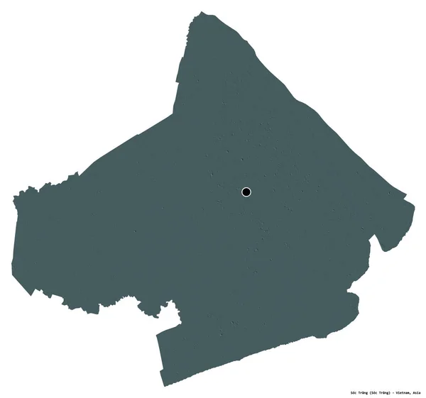 ベトナムの省であるSoc Trangの形で 首都は白い背景に孤立しています 色の標高マップ 3Dレンダリング — ストック写真