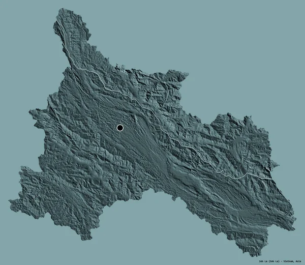 越南的Son La形状 其首都被隔离在纯色的背景下 彩色高程图 3D渲染 — 图库照片