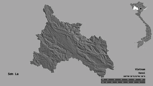 Kształt Son Prowincja Wietnamu Stolicą Odizolowaną Solidnym Tle Skala Odległości — Zdjęcie stockowe