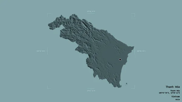 越南Thanh Hoa地区 在一个地理参照框的坚实背景上被隔离 彩色高程图 3D渲染 — 图库照片