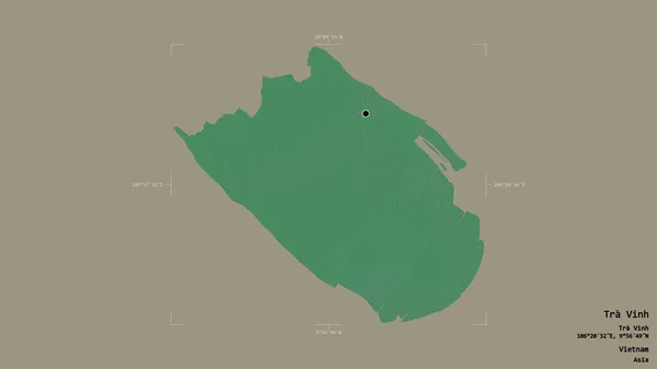 ベトナムの省であるTra Vinhの地域は 洗練された境界ボックス内の強固な背景に隔離されています ラベル 地形図 3Dレンダリング — ストック写真