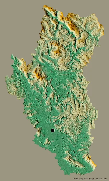 ベトナムの省 トゥエンクアンの形状は その資本金でしっかりとした色の背景に隔離されています 地形図 3Dレンダリング — ストック写真