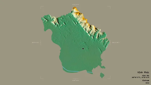 越南文省文赫普克地区 在一个地理参照框的坚实背景上被隔离 地形浮雕图 3D渲染 — 图库照片