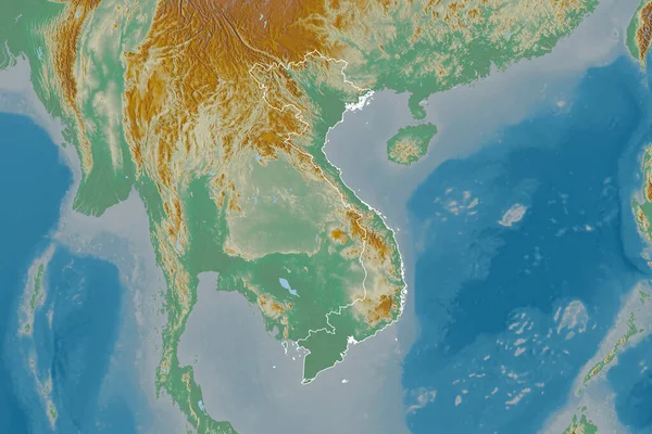 Vietnam Genişletilmiş Alanı Topografik Yardım Haritası Görüntüleme — Stok fotoğraf