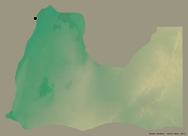 西サハラのブジュドゥール州の形で その首都はしっかりとした色の背景に隔離されています 地形図 3Dレンダリング — ストック写真