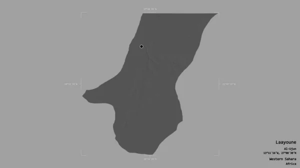 西サハラの州のLaayouneの地域は 洗練された境界ボックスにしっかりとした背景に隔離されています ラベル 標高マップ 3Dレンダリング — ストック写真