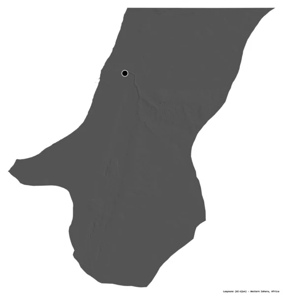 西サハラの州ラヨーンの形は その首都は白い背景に隔離されています 標高マップ 3Dレンダリング — ストック写真