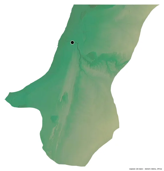 西撒哈拉省阿尤恩的形状 其首都因白色背景而孤立 地形浮雕图 3D渲染 — 图库照片