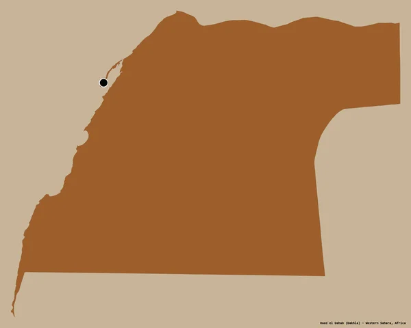 西サハラの州であるOeued Dahabの形は その首都をしっかりとした色の背景に隔離しています パターン化されたテクスチャの構成 3Dレンダリング — ストック写真