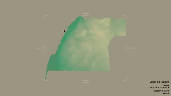 西撒哈拉省Oued Dahab地区 在一个地理参照框的坚实背景上被隔离 地形浮雕图 3D渲染 — 图库照片