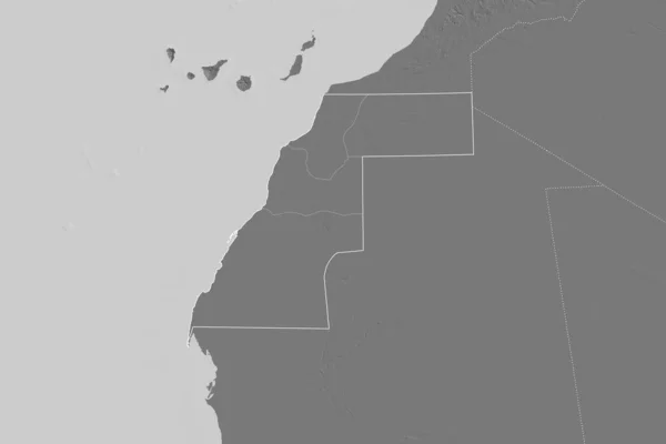 国の概要 国際および地域の国境と西サハラの拡張領域 標高マップ 3Dレンダリング — ストック写真