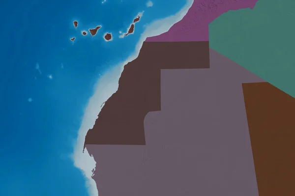 Rozszerzony Obszar Sahary Zachodniej Kolorowa Mapa Elewacji Renderowanie — Zdjęcie stockowe