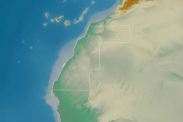 Área Extendida Del Sahara Occidental Mapa Topográfico Relieve Renderizado — Foto de Stock