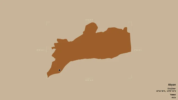 Area Abyan Governorate Yemen Isolated Solid Background Georeferenced Bounding Box — Stock Photo, Image