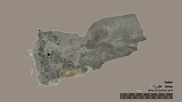 Desaturated Shape Yemen Its Capital Main Regional Division Separated Abyan — Stock Photo, Image