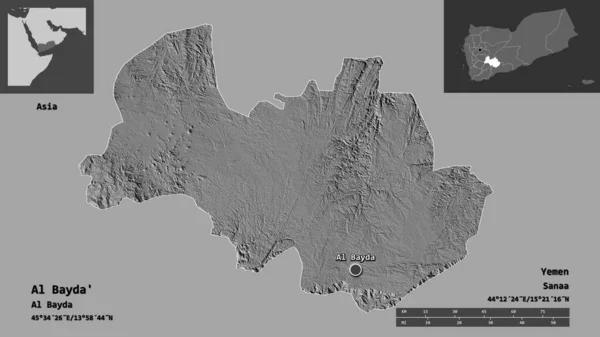 Bayda Nın Sureti Yemen Valisi Başkenti Uzaklık Ölçeği Gösterimler Etiketler — Stok fotoğraf