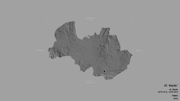 也门省Al Bayda 在一个地理参照框的坚实背景上被隔离 Bilevel高程图 3D渲染 — 图库照片