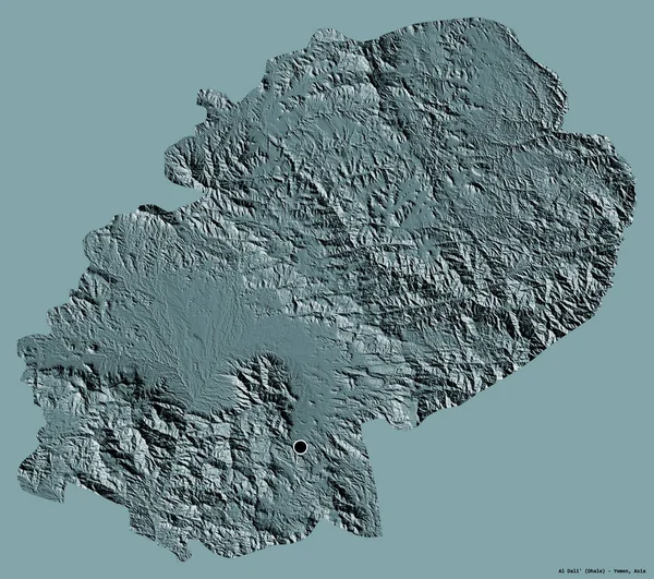 也门达利省的形状 其首都以纯色背景隔离 彩色高程图 3D渲染 — 图库照片