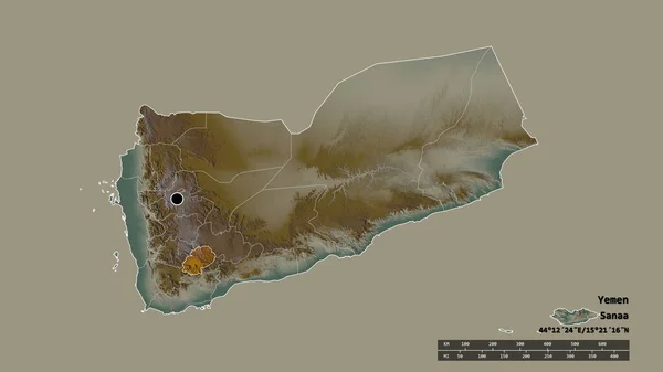 Forma Desolata Dello Yemen Con Sua Capitale Principale Divisione Regionale — Foto Stock