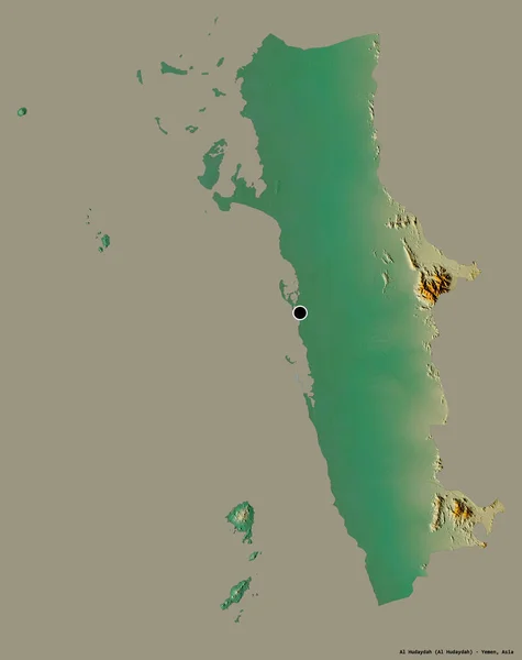 Kształt Hudaydah Gubernator Jemenu Stolicą Odizolowaną Solidnym Tle Koloru Mapa — Zdjęcie stockowe