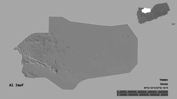 Form Jawf Guvernör Jemen Med Dess Huvudstad Isolerad Solid Bakgrund — Stockfoto