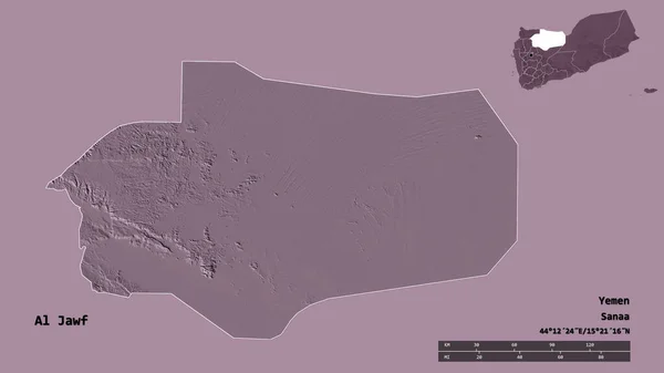 Forma Jawf Provincia Yemen Con Capital Aislada Sobre Sólido Fondo — Foto de Stock