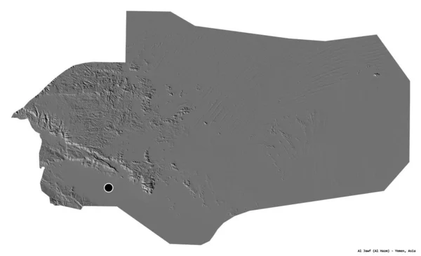 Tvar Jawfa Guvernéra Jemenu Hlavním Městem Izolovaným Bílém Pozadí Mapa — Stock fotografie