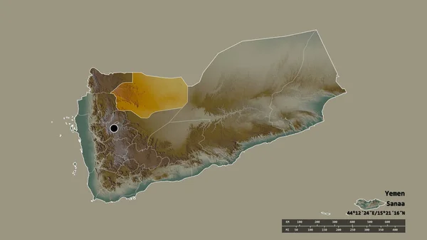 Обесцвеченная Форма Йемена Столицей Главным Региональным Отделением Отделенной Зоной Аль — стоковое фото