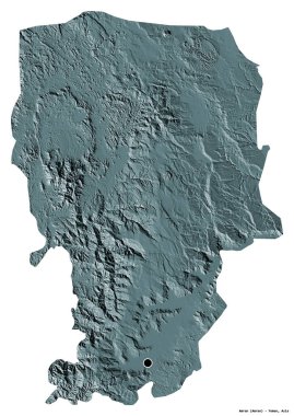 Amran 'ın şekli, Yemen valiliği, başkenti beyaz arka planda izole edilmiş. Renkli yükseklik haritası. 3B görüntüleme