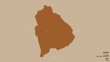 Raymah bölgesi, Yemen valisi, sağlam bir arka planda izole edilmiş bir sınır kutusunda. Etiketler. Desenli dokuların bileşimi. 3B görüntüleme