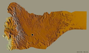 Sadah 'ın şekli, Yemen valisi, başkenti koyu renk arka planda izole edilmiş. Topografik yardım haritası. 3B görüntüleme