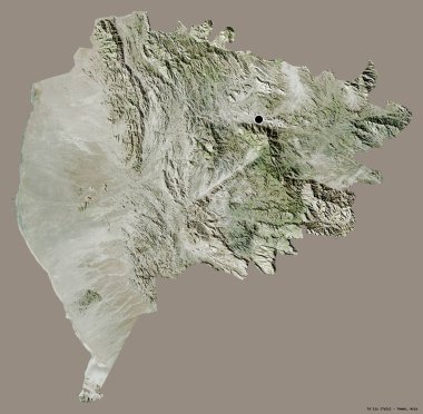 Yemen valisi Ta 'izz' in şekli, başkenti katı bir renk arkaplanı ile izole edilmiştir. Uydu görüntüleri. 3B görüntüleme