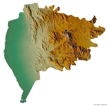 Yemen valisi Ta 'izz' in beyaz arka planda bulunan başkenti. Topografik yardım haritası. 3B görüntüleme