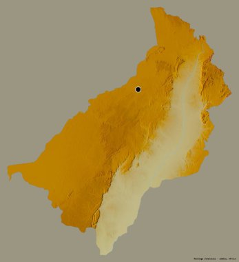 Zambiya 'nın Muchinga eyaleti, başkenti katı renk arkaplanı ile izole edilmiştir. Topografik yardım haritası. 3B görüntüleme
