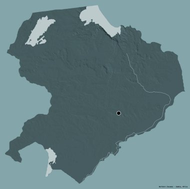 Kuzeyin şekli, Zambiya eyaleti, başkenti katı renk arkaplanı ile izole edilmiş. Renkli yükseklik haritası. 3B görüntüleme