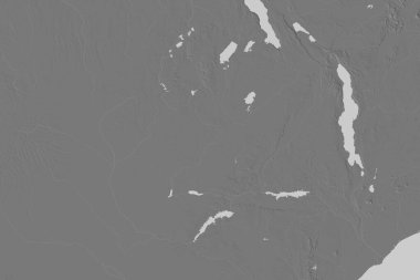 Zambiya 'nın genişletilmiş bölgesi. Çift seviyeli yükseklik haritası. 3B görüntüleme