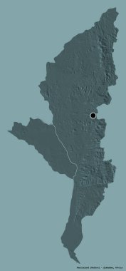 Manicaland, Zimbabwe eyaleti, başkenti katı renk arkaplanı ile izole edilmiştir. Renkli yükseklik haritası. 3B görüntüleme