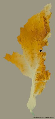 Manicaland, Zimbabwe eyaleti, başkenti katı renk arkaplanı ile izole edilmiştir. Topografik yardım haritası. 3B görüntüleme