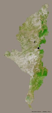 Manicaland, Zimbabwe eyaleti, başkenti katı renk arkaplanı ile izole edilmiştir. Uydu görüntüleri. 3B görüntüleme