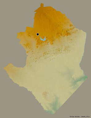 Masvingo, Zimbabwe eyaleti, başkenti katı renk arkaplanı ile izole edilmiştir. Topografik yardım haritası. 3B görüntüleme