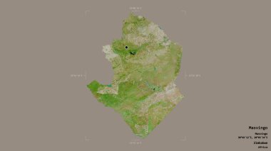 Masvingo bölgesi, Zimbabwe vilayeti, jeoreferatlı bir sınır kutusunda sağlam bir arka planda izole edilmiş. Etiketler. Uydu görüntüleri. 3B görüntüleme