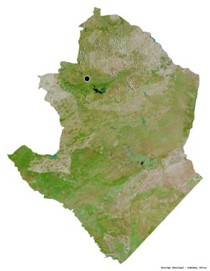 Beyaz arka planda başkenti izole edilmiş Masvingo, Zimbabwe vilayeti. Uydu görüntüleri. 3B görüntüleme