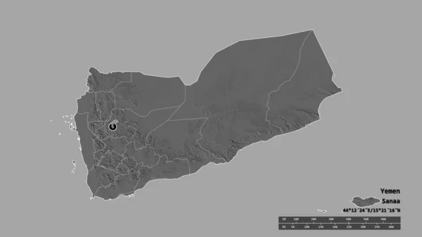 Desaturated Shape Yemen Its Capital Main Regional Division Separated Amanat — Stock Photo, Image