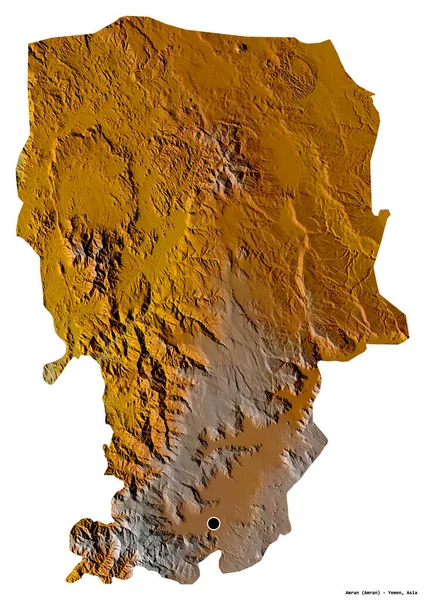 Форма Амрана Провинции Йемен Столицей Изолированной Белом Фоне Топографическая Карта — стоковое фото